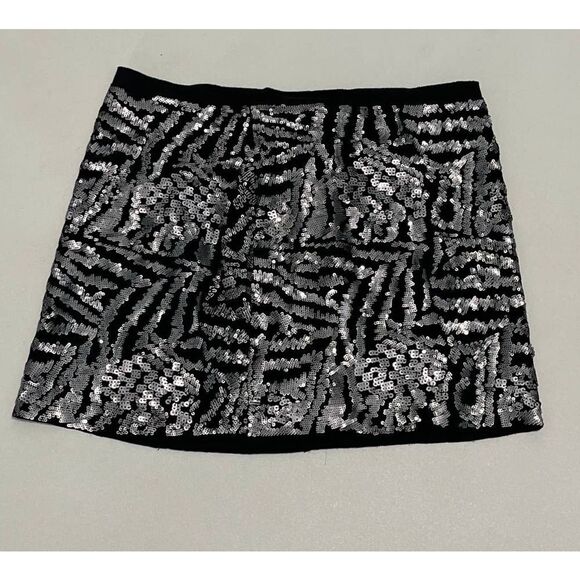 Theory Silk Mini Sequin‎ Skirt Black Silver Size 2 - Picture 10 of 15